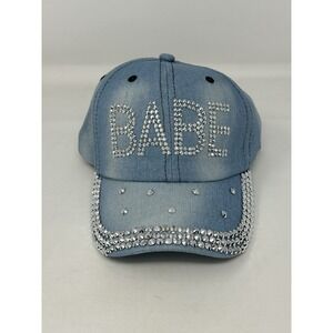 Kendall & James Womens Denim Rhinestone BABE Adjustable Baseball Hat